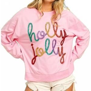 NEW BIBI women's the holly jolly sweater top in pink